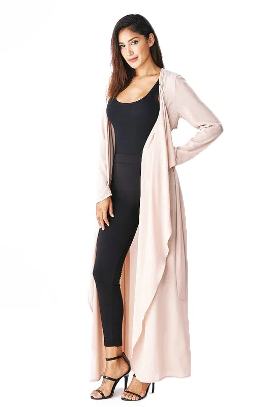 THE MYSTYLEMODE LIGHT TAUPE OPEN CASCADING COLLAR TRENCH