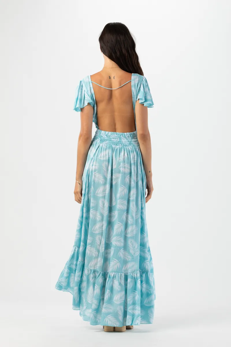 Tiare Hawaii New Moon Maxi Dress Palm Dusty Blue