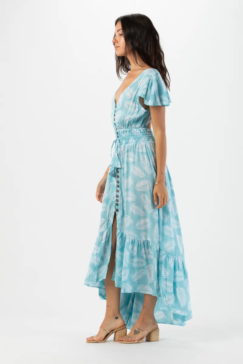 Tiare Hawaii New Moon Maxi Dress Palm Dusty Blue