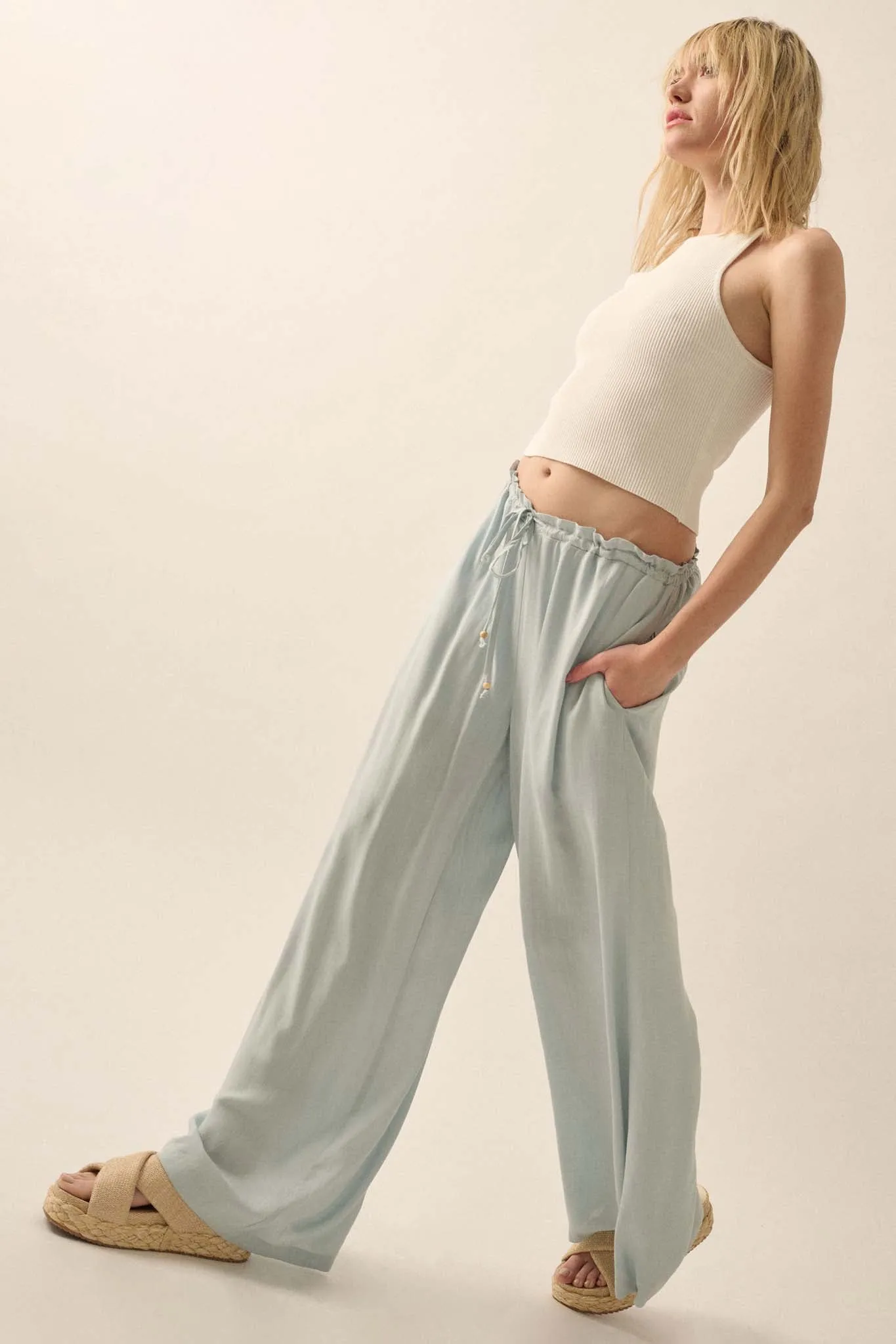 Walk on By Wide-Leg Drawstring Palazzo Pants