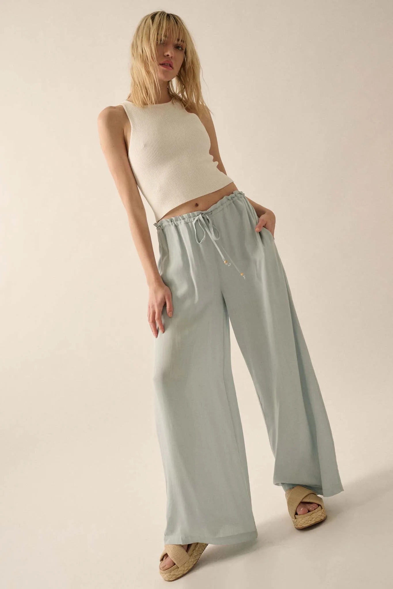 Walk on By Wide-Leg Drawstring Palazzo Pants