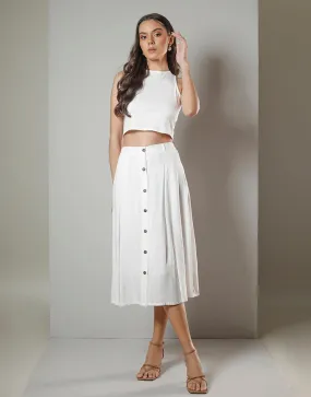 White Button Down Skirt with Belt Loops