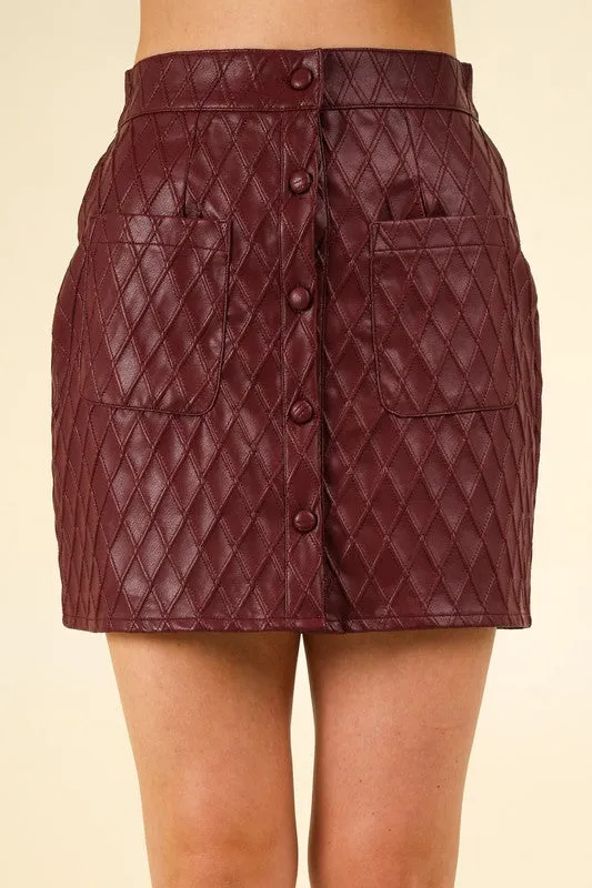 Wine Textured Faux Leather Mini Skirt