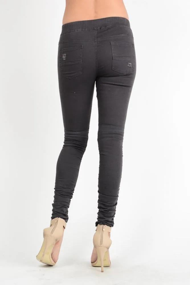 Women's Biker Style Ripped Zip Rider Jogger Pants