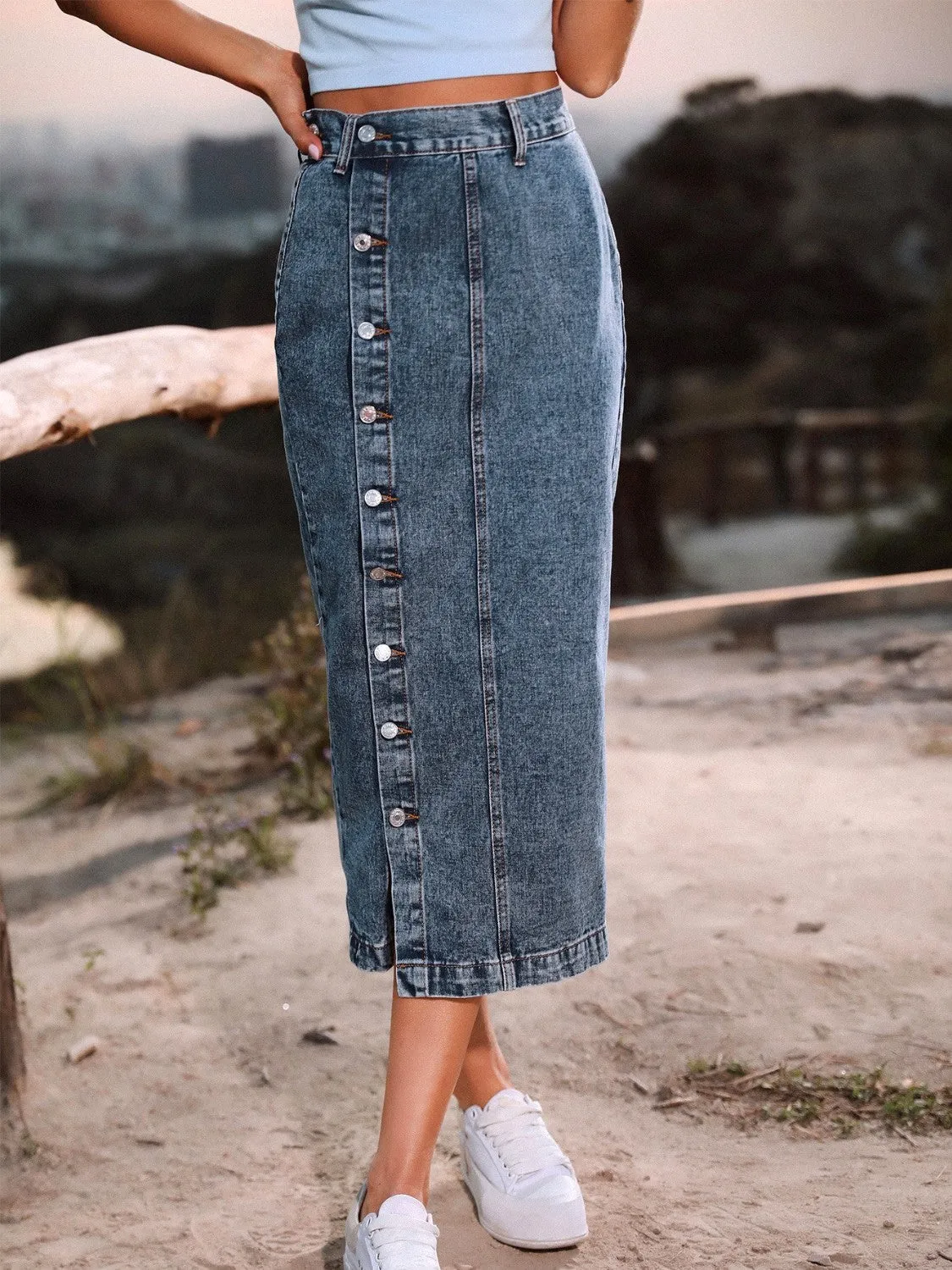 Women's Denim Button Down Skirt