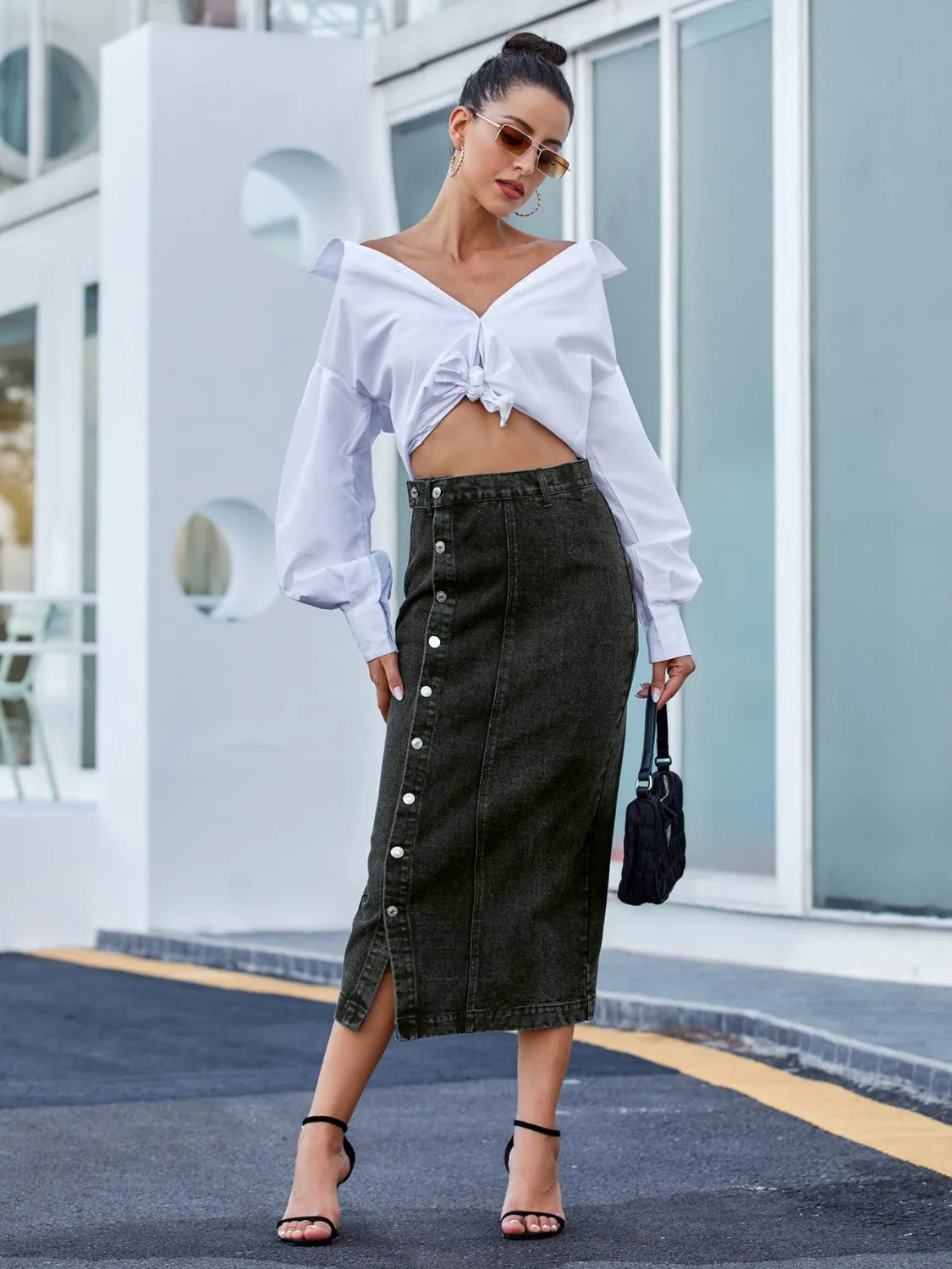 Women's Denim Button Down Skirt