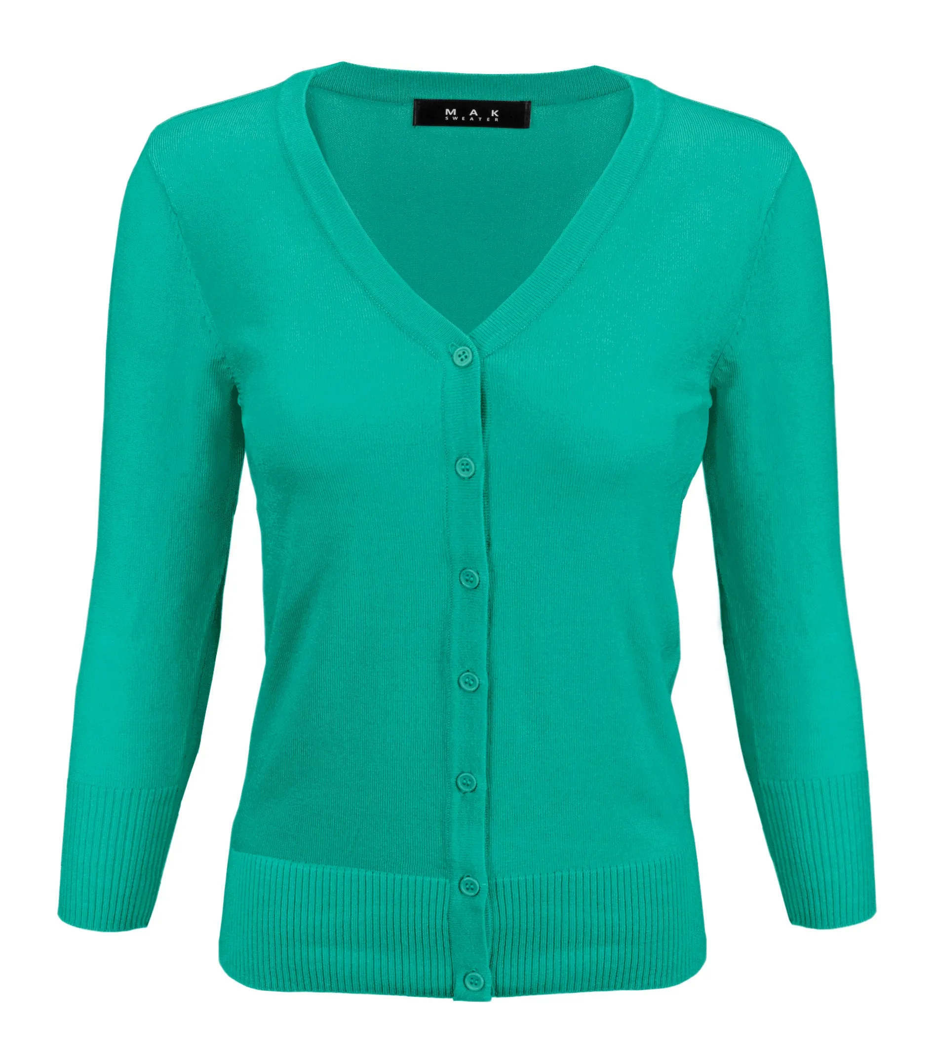 YEMAK Women's 3/4 Sleeve V-Neck Button Down Cardigan Sweater CO078 (S-L) Color Option (1 of 2)