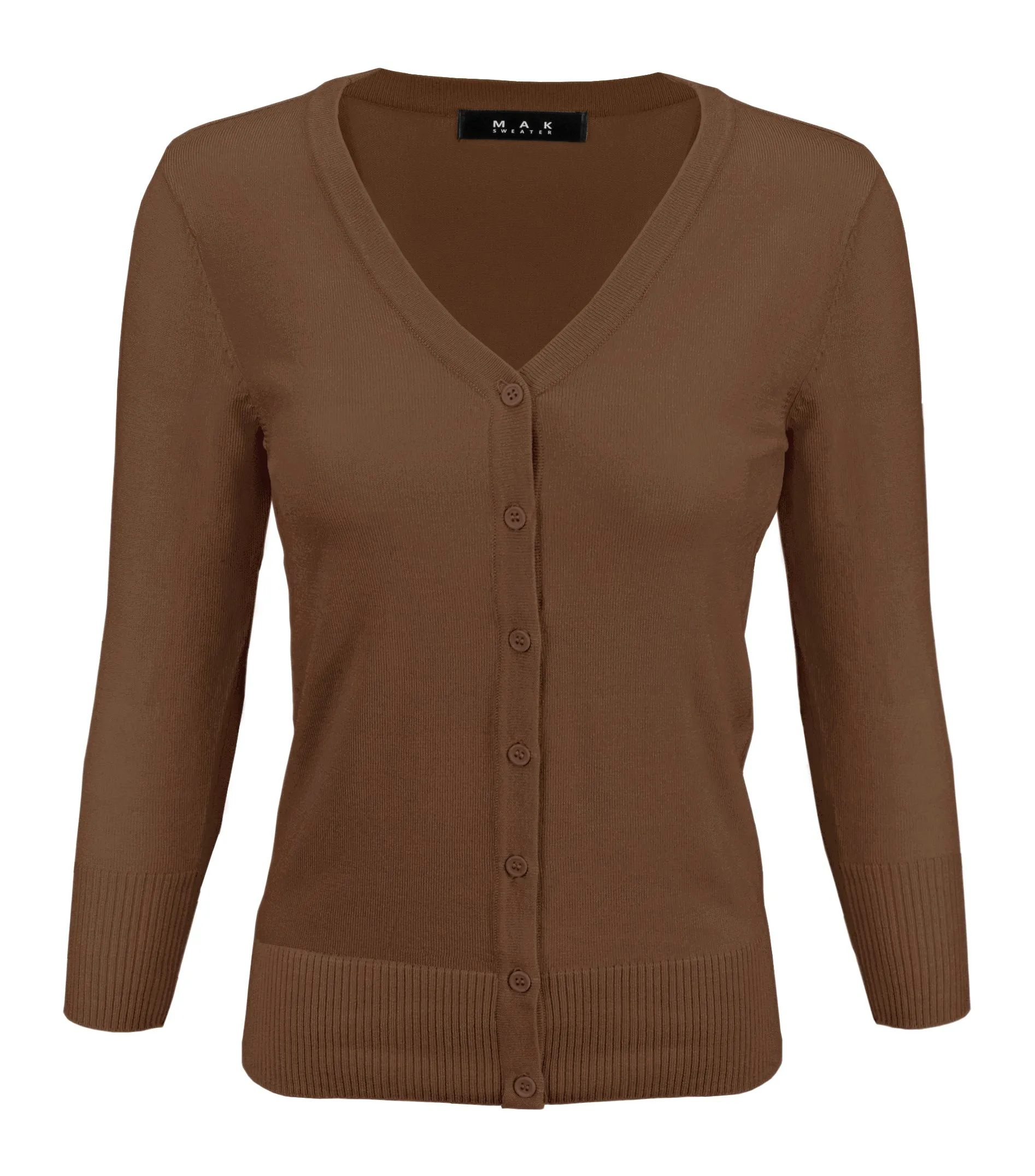 YEMAK Women's 3/4 Sleeve V-Neck Button Down Cardigan Sweater CO078 (S-L) Color Option (1 of 2)