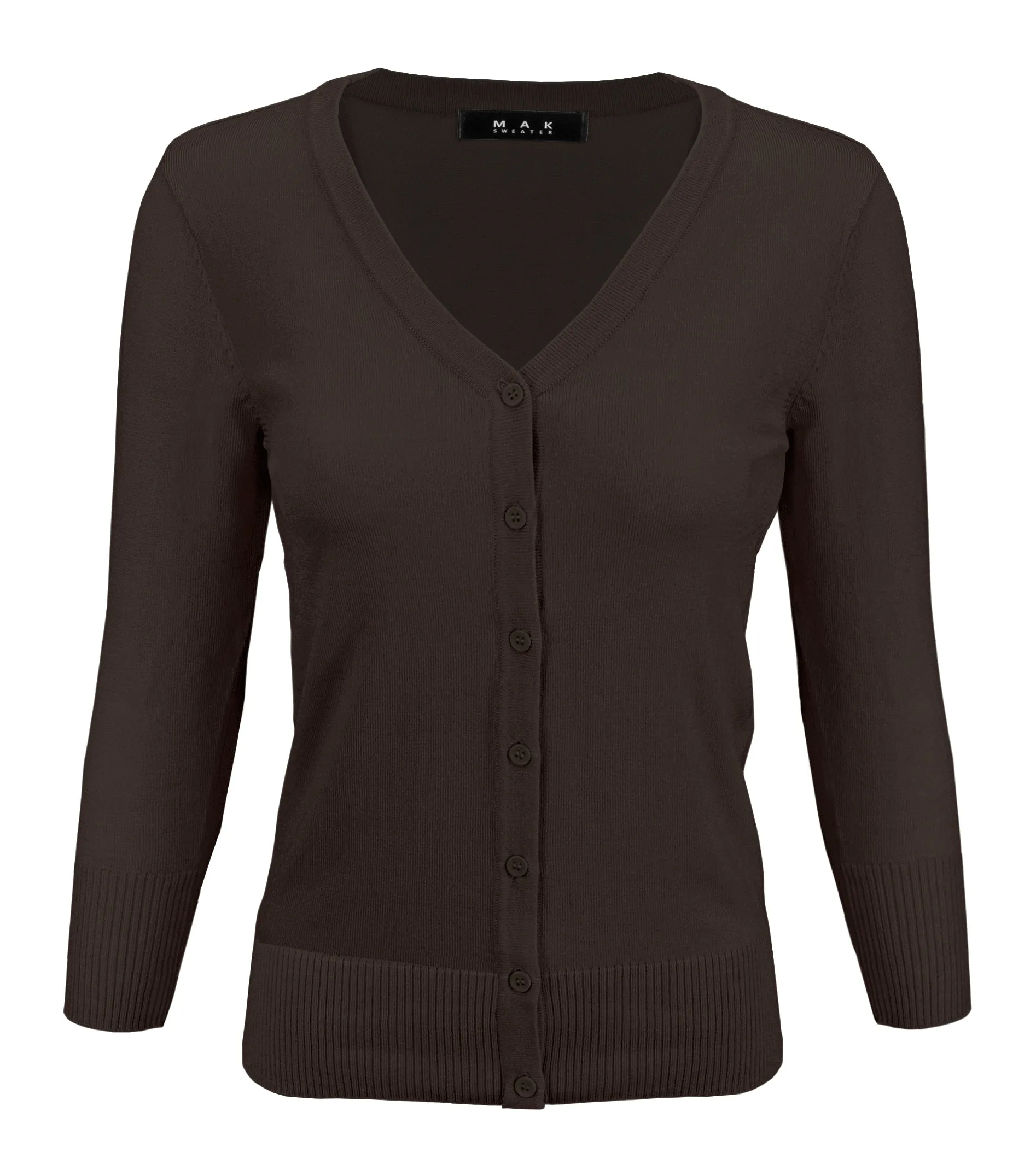 YEMAK Women's 3/4 Sleeve V-Neck Button Down Cardigan Sweater CO078 (S-L) Color Option (1 of 2)