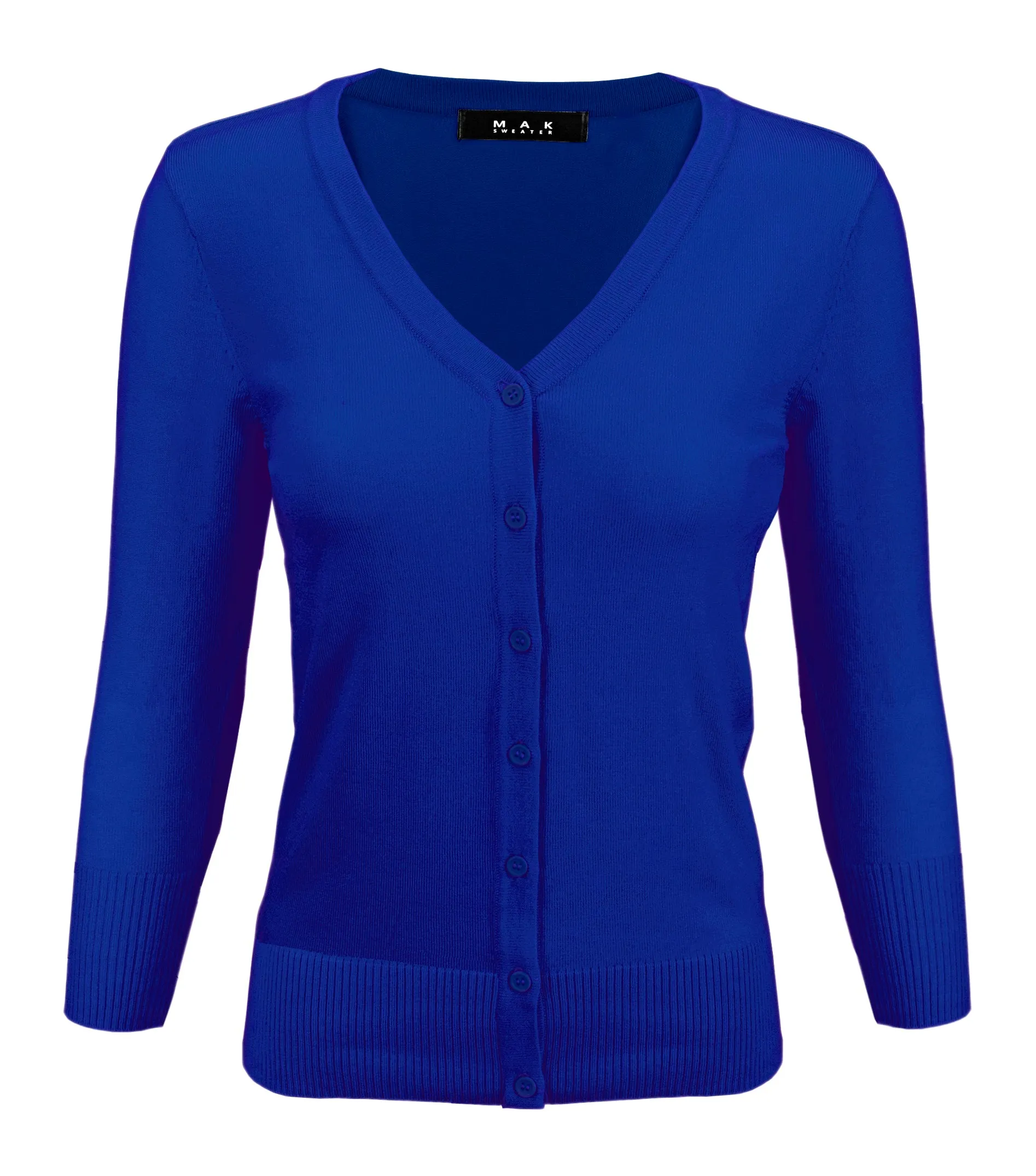 YEMAK Women's 3/4 Sleeve V-Neck Button Down Cardigan Sweater CO078 (S-L) Color Option (1 of 2)