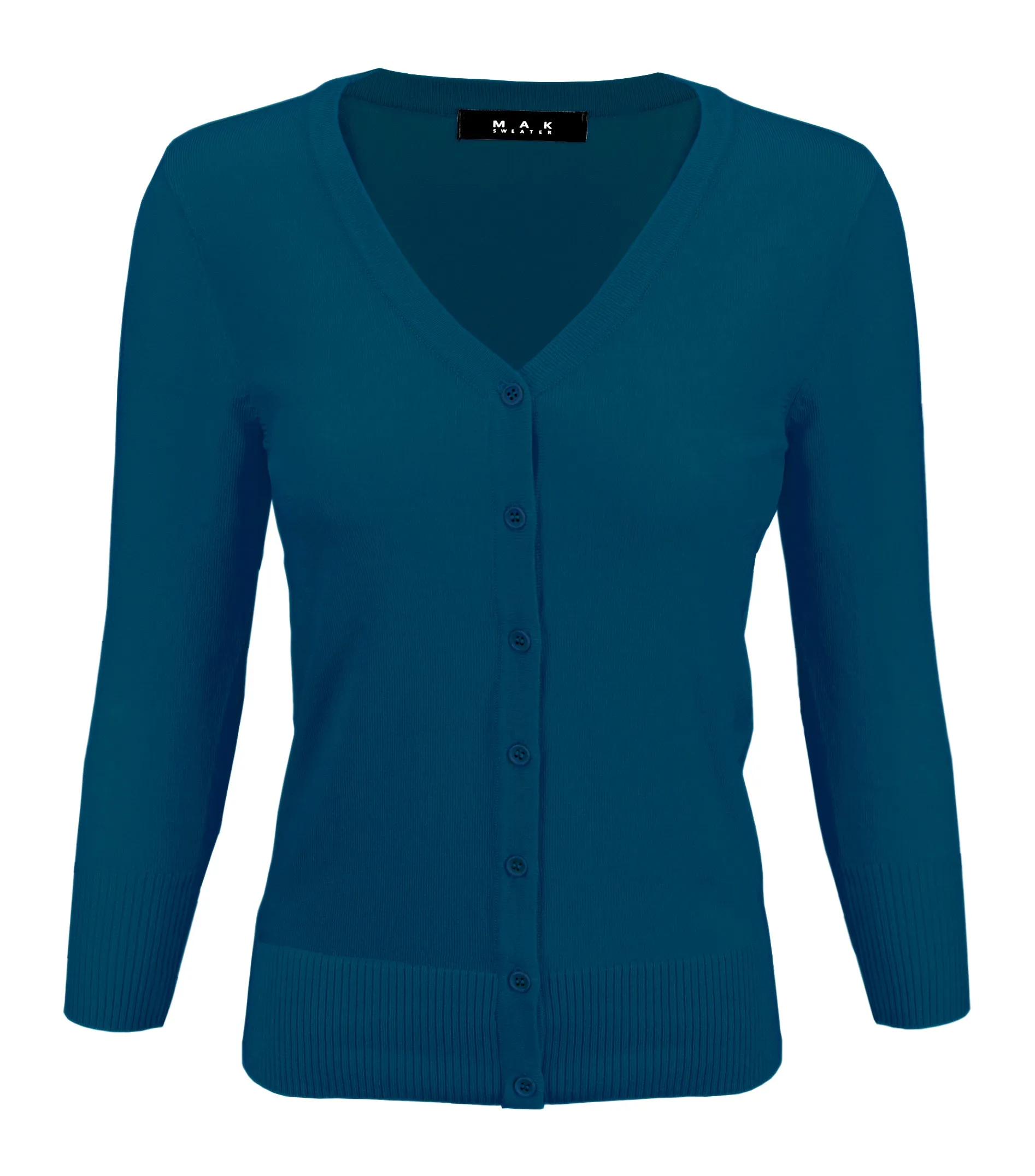 YEMAK Women's 3/4 Sleeve V-Neck Button Down Cardigan Sweater CO078 (S-L) Color Option (1 of 2)