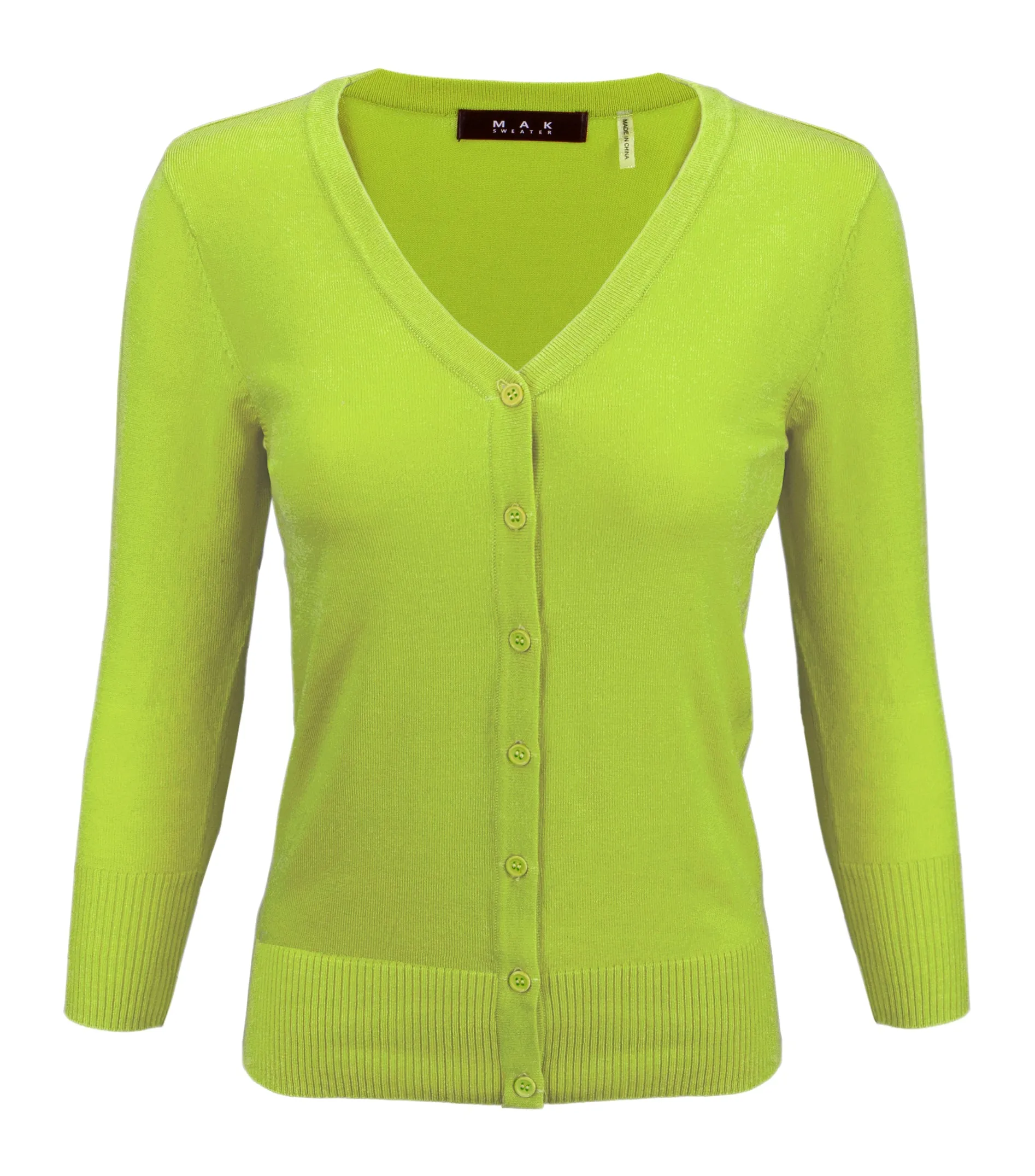 YEMAK Women's 3/4 Sleeve V-Neck Button Down Cardigan Sweater CO078 (S-L) Color Option (1 of 2)