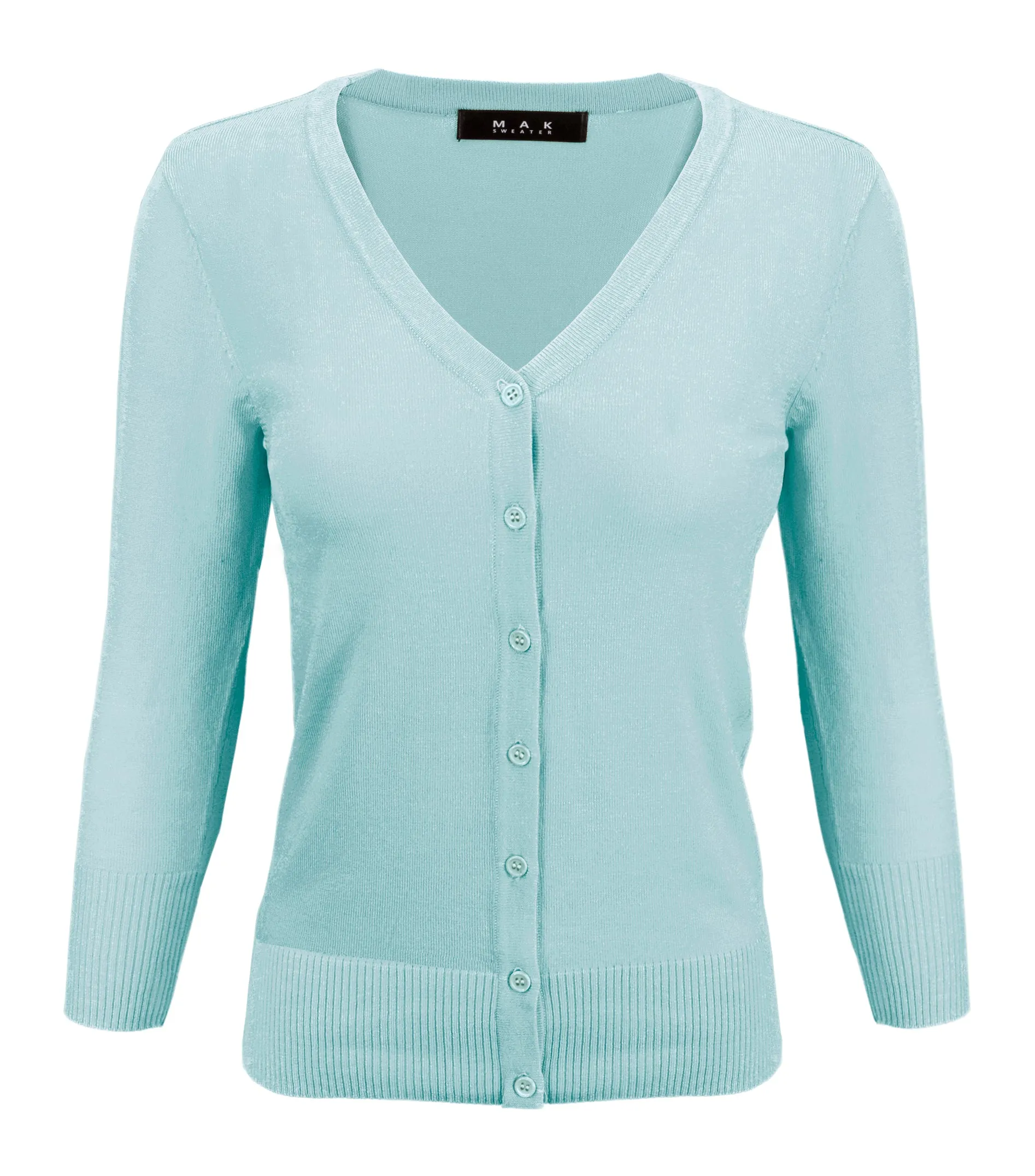 YEMAK Women's 3/4 Sleeve V-Neck Button Down Cardigan Sweater CO078 (S-L) Color Option (1 of 2)