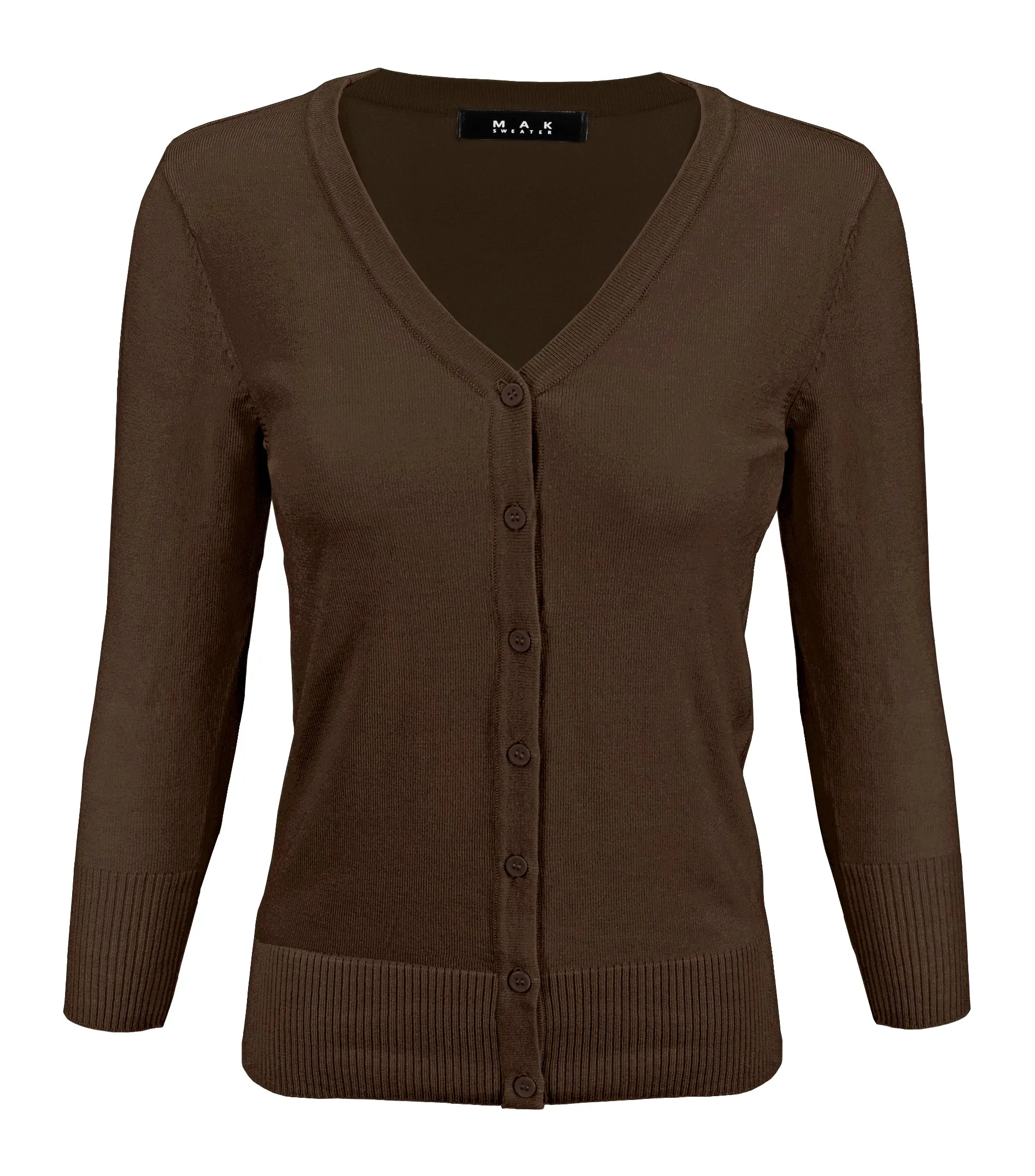 YEMAK Women's 3/4 Sleeve V-Neck Button Down Cardigan Sweater CO078 (S-L) Color Option (1 of 2)