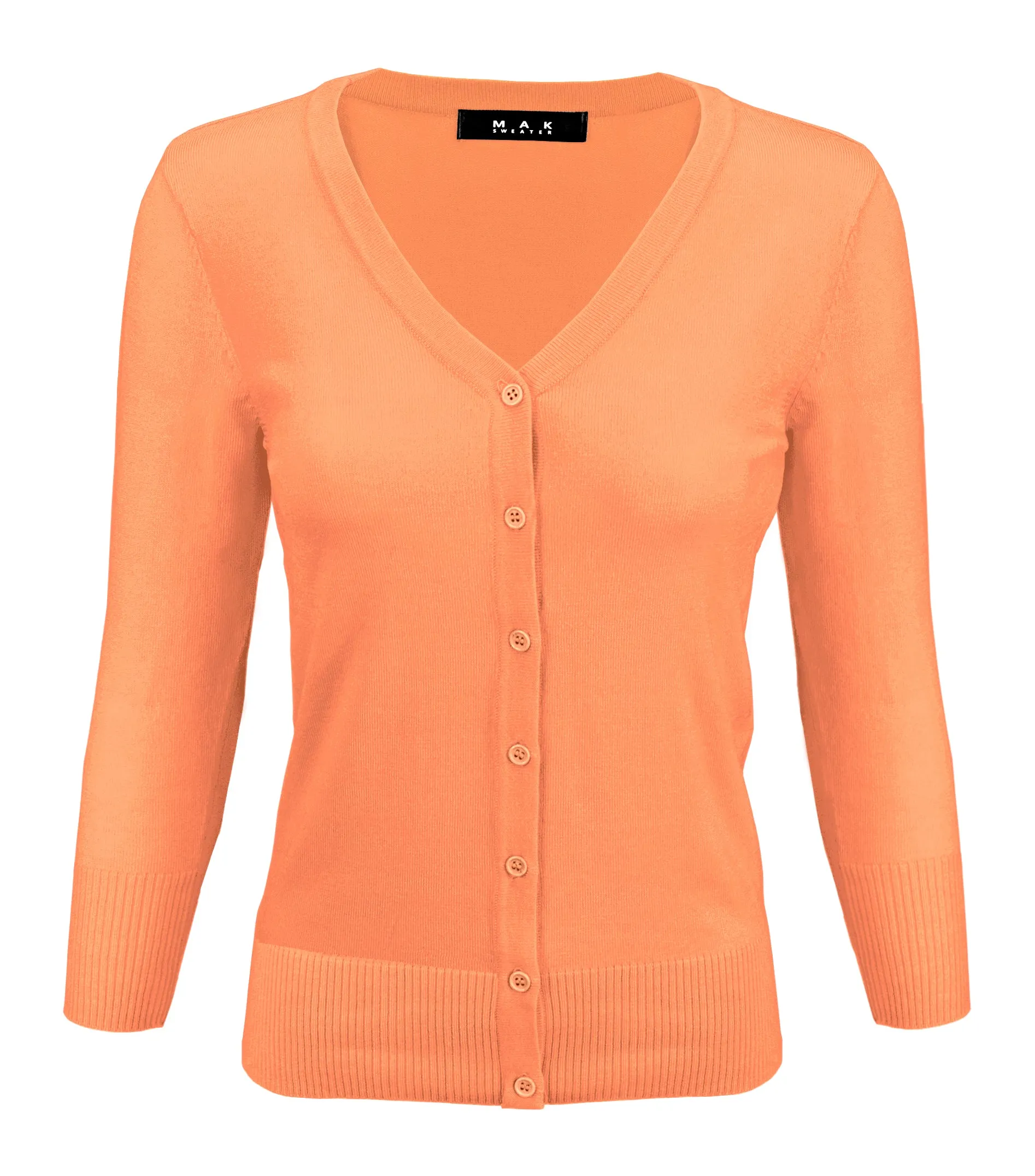 YEMAK Women's 3/4 Sleeve V-Neck Button Down Cardigan Sweater CO078 (S-L) Color Option (2 of 2)