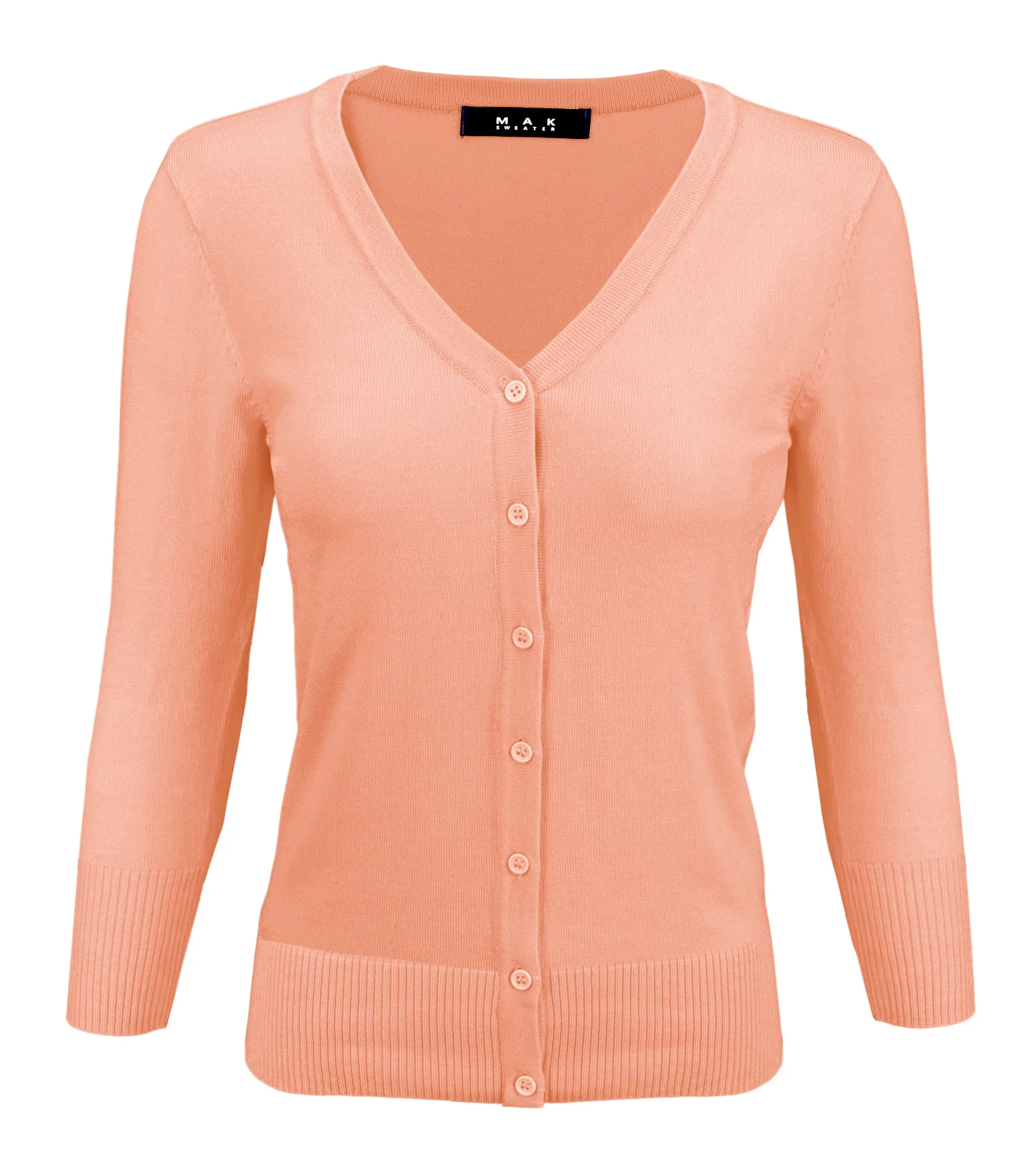 YEMAK Women's 3/4 Sleeve V-Neck Button Down Cardigan Sweater CO078 (S-L) Color Option (2 of 2)