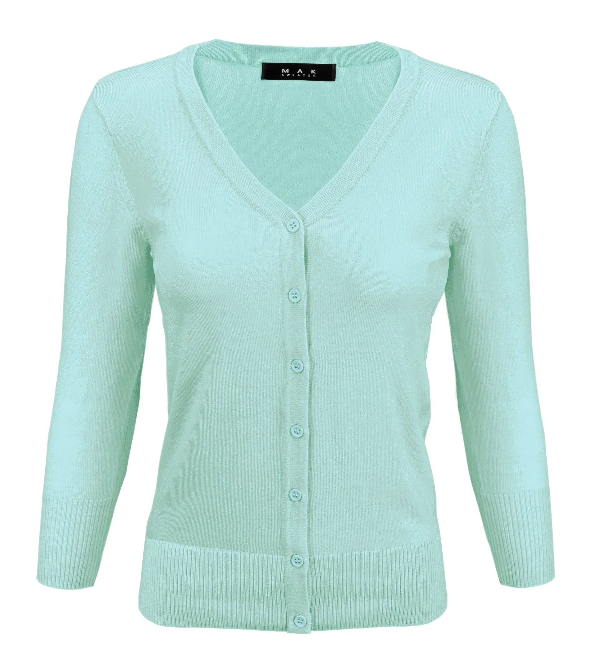 YEMAK Women's 3/4 Sleeve V-Neck Button Down Cardigan Sweater CO078 (S-L) Color Option (2 of 2)