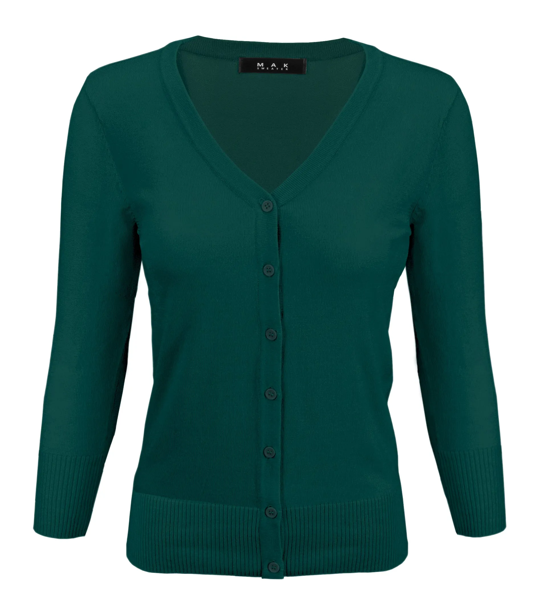 YEMAK Women's 3/4 Sleeve V-Neck Button Down Cardigan Sweater CO078 (S-L) Color Option (2 of 2)