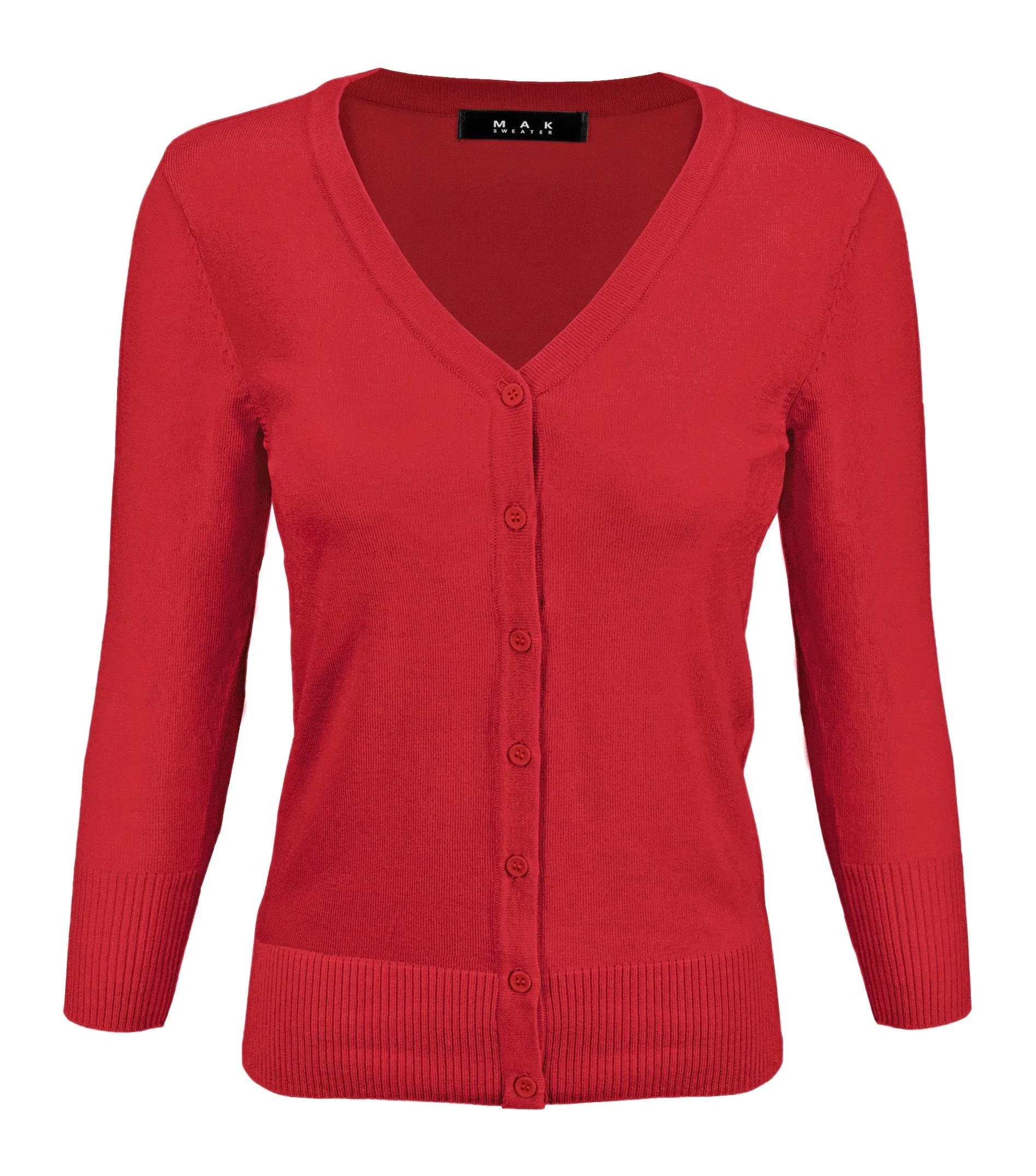 YEMAK Women's 3/4 Sleeve V-Neck Button Down Cardigan Sweater CO078 (S-L) Color Option (2 of 2)