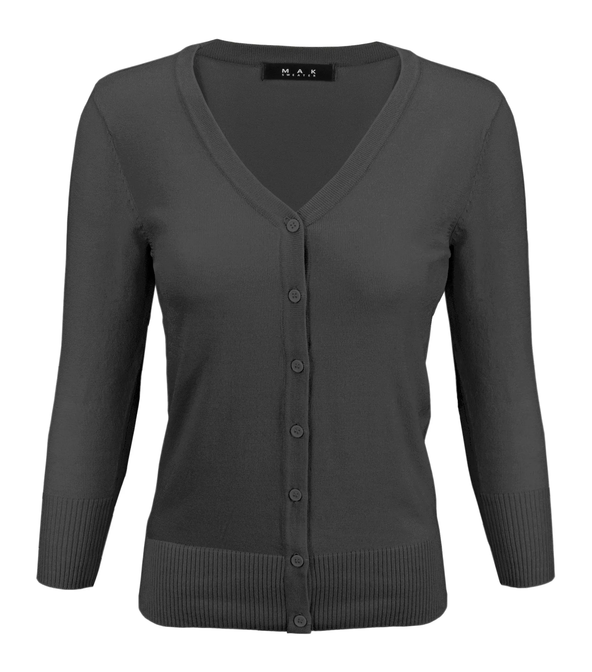 YEMAK Women's 3/4 Sleeve V-Neck Button Down Cardigan Sweater CO078 (S-L) Color Option (2 of 2)