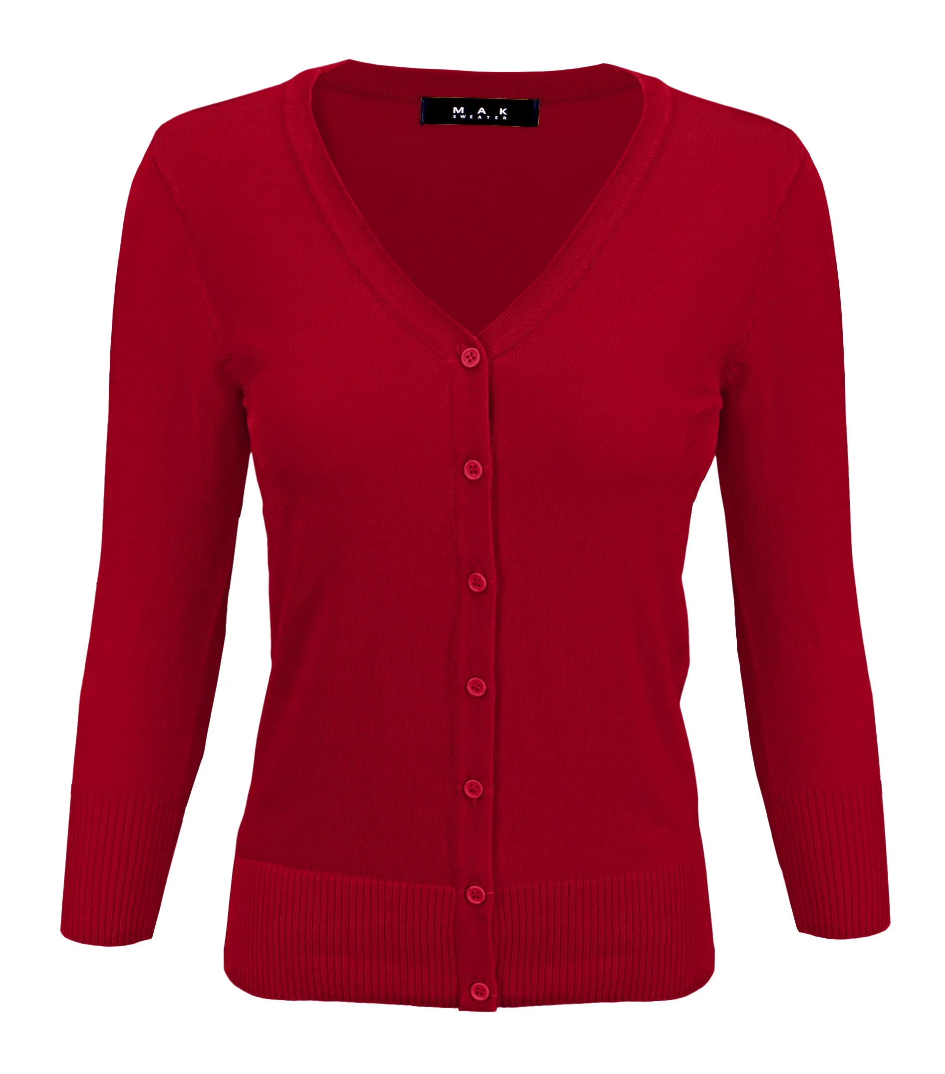 YEMAK Women's 3/4 Sleeve V-Neck Button Down Cardigan Sweater CO078 (S-L) Color Option (2 of 2)