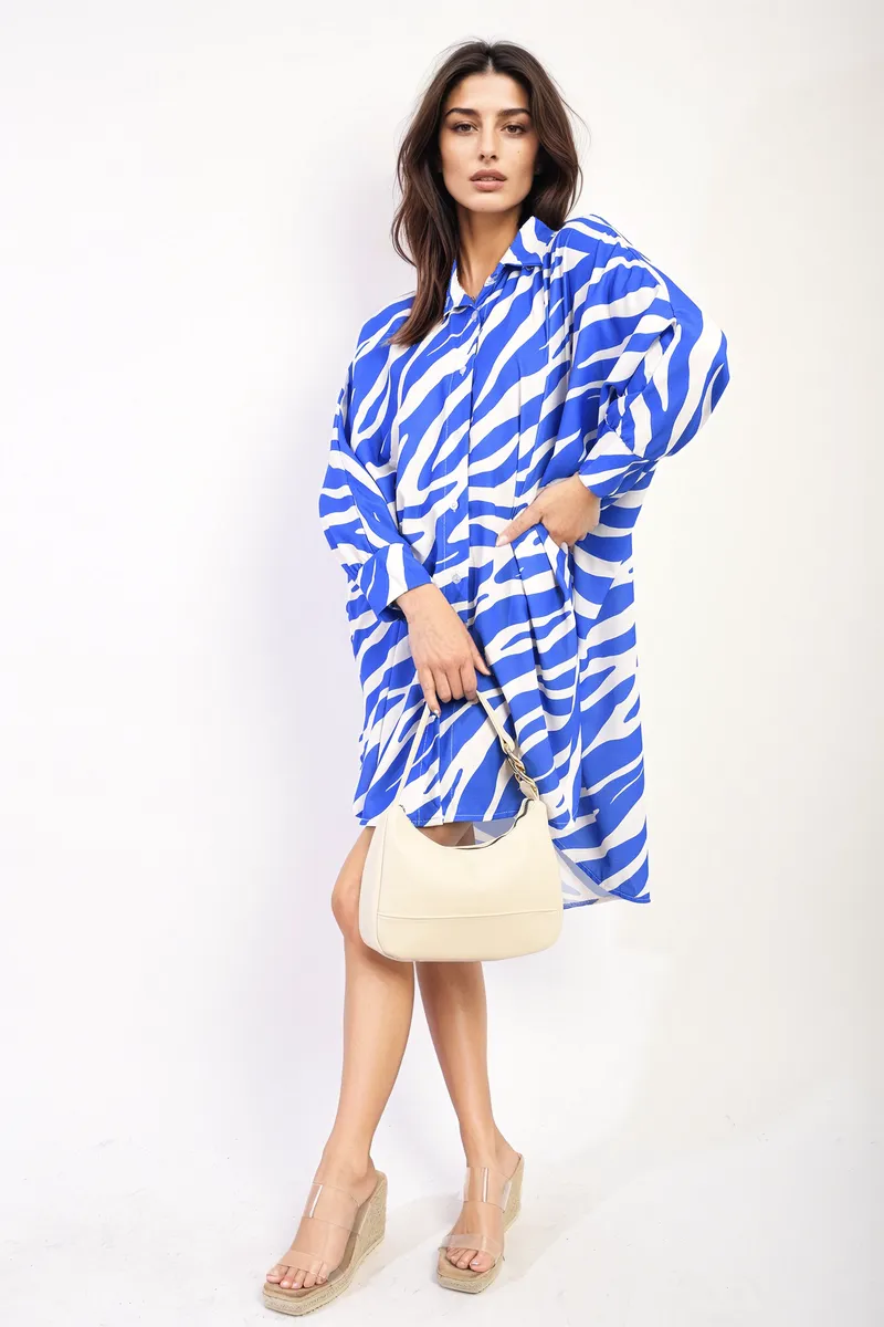 Zebra Print Oversized Button Down Shirt Dress